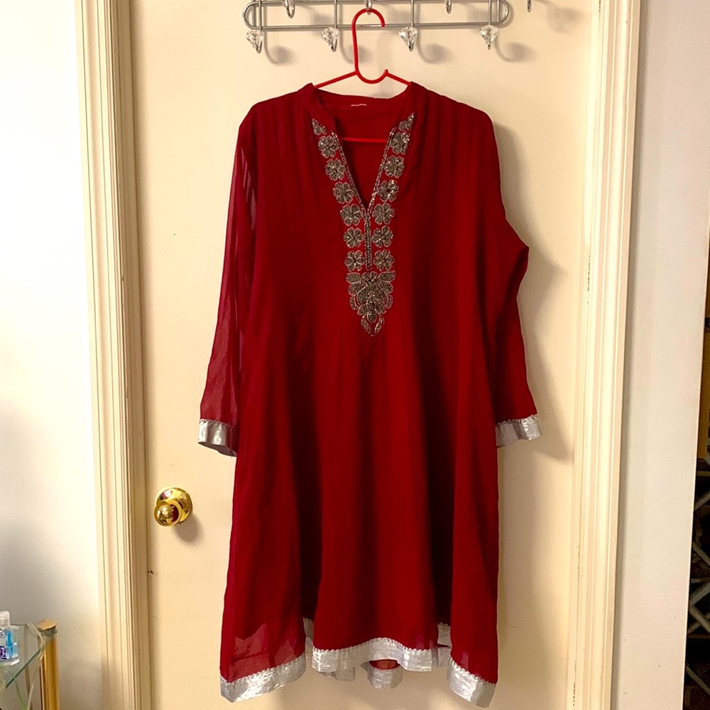 Silk Bangladesh/ Indian Gown Party Wear Dress Red Gown Dress